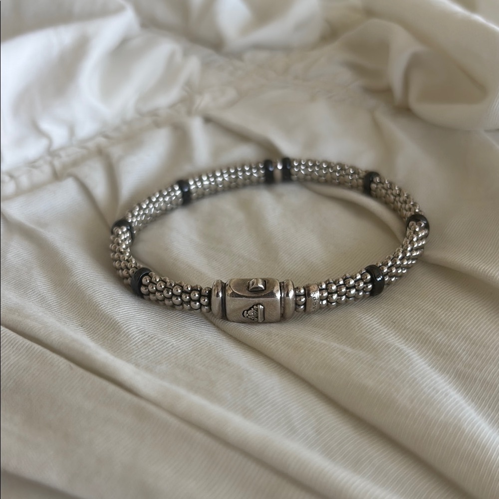 Black Single Station Diamond Caviar Bracelet